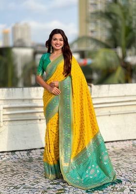Yellow Zari Work Silk Saree Set