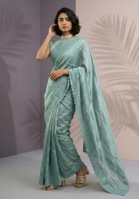 Green Embroidery Silk Saree Set