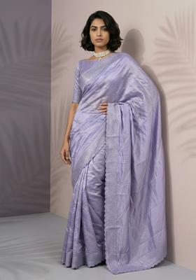 Lavender Embroidery Silk Saree Set