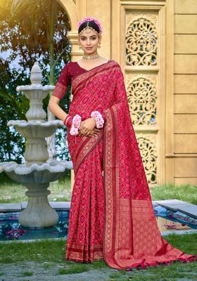 Maroon Zari Work Silk Saree Set