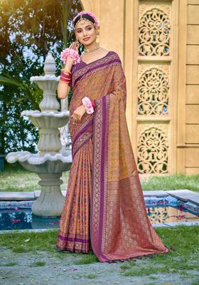 Purple Zari Work Silk Saree Set