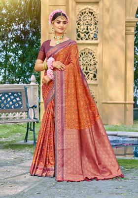 Wine Zari Work Silk Saree Set