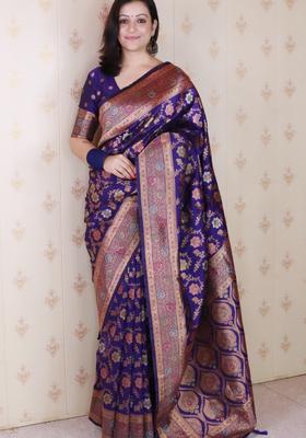 Violet Zari Work Silk Saree Set