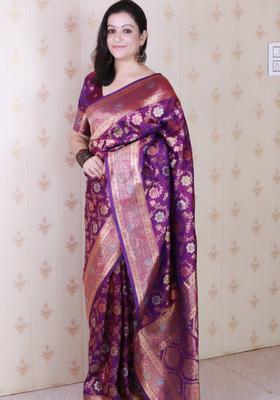 Wine Zari Work Silk Saree Set