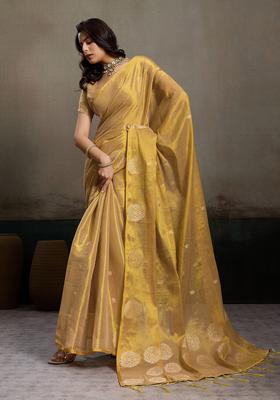Beige Zari Work Silk Saree Set
