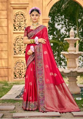 Red Zari Work Silk Saree Set