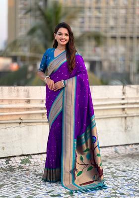 Purple Zari Work Silk Saree Set