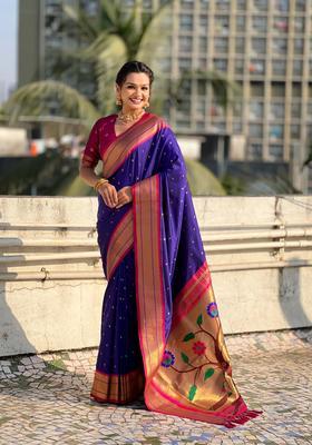 Violet Zari Work Silk Saree Set