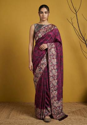 Pink Printed Silk Saree Set