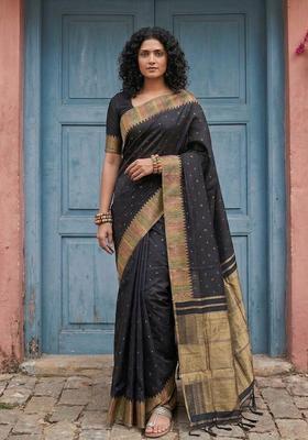 Black Zari Work Silk Saree Set
