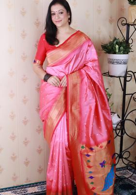 Pink Bandhej Silk Saree Set