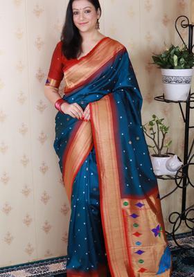 Blue Bandhej Silk Saree Set