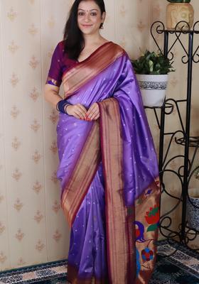 Lavender Bandhej Silk Saree Set