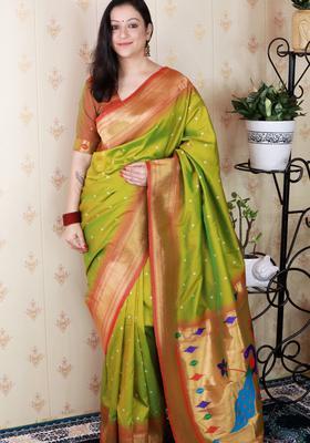 Green Bandhej Silk Saree Set