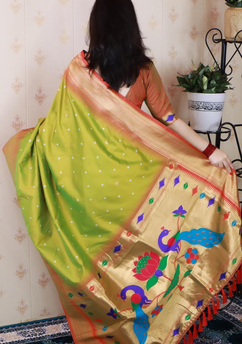 Green Bandhej Silk Saree Set - Indya