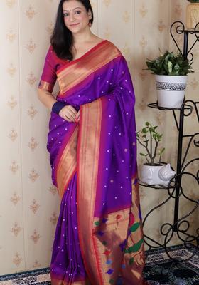 Purple Bandhej Silk Saree Set