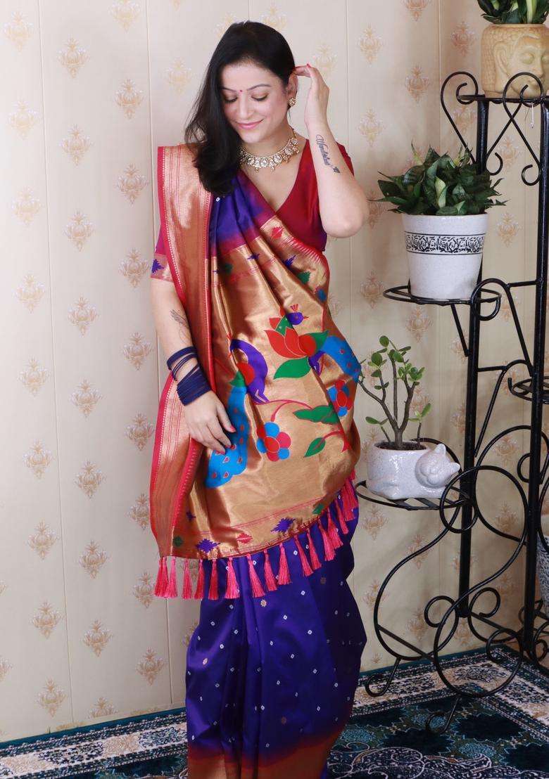 Violet Bandhej Silk Saree Set - Indya