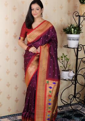 Wine Bandhej Silk Saree Set