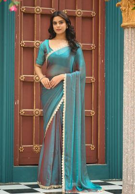 Blue Printed Chiffon Saree Set