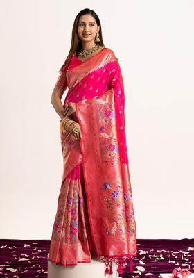 Pink Zari Work Silk Saree Set