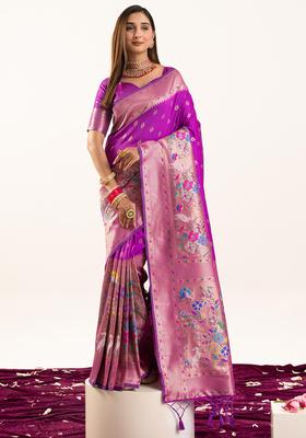 Wine Zari Work Silk Saree Set