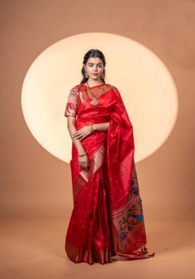 Maroon Zari Work Silk Saree Set
