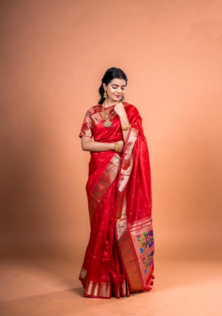 Maroon Zari Work Silk Saree Set - Indya