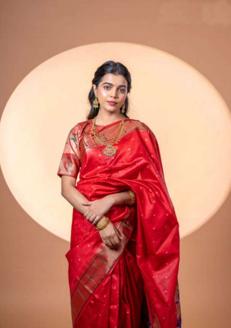 Maroon Silk Saree Set with Zari Work for Diwali | Wedding & Festive Wear - Indya