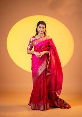 Pink Zari Work Silk Saree Set