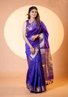 Blue Zari Work Silk Saree Set