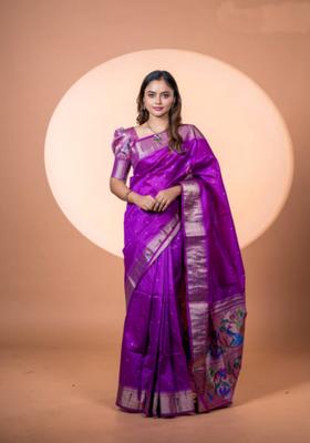 Wine Zari Work Silk Saree Set