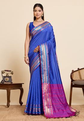 Blue Zari Work Silk Saree Set