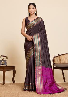 Coffee Zari Work Silk Saree Set
