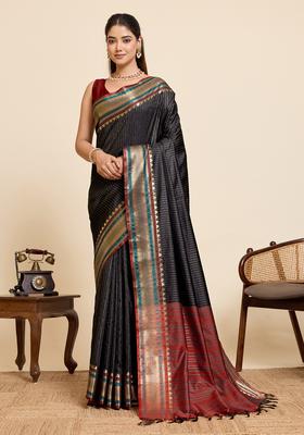 Black Zari Work Silk Saree Set