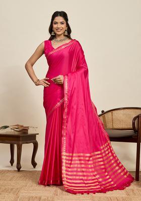 Pink Zari Work Silk Saree Set