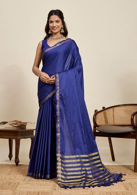 Blue Zari Work Silk Saree Set