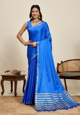 Blue Zari Work Silk Saree Set