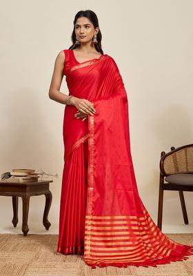 Red Zari Work Silk Saree Set