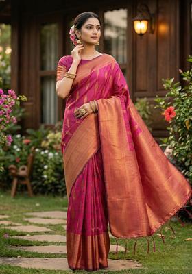 Light Pink Zari Work Silk Saree Set