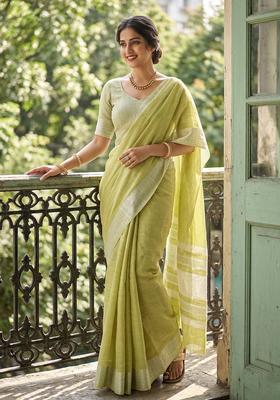 Green Zari Work Cotton Saree Set
