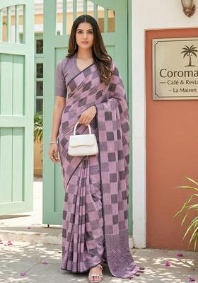 Pink Zari Work Cotton Saree Set