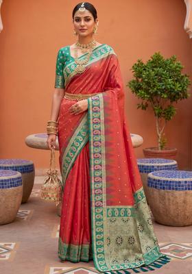 Red Zari Work Silk Saree Set