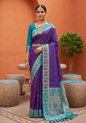Magenta Zari Work Silk Saree Set