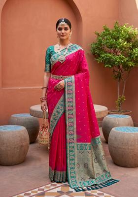 Pink Zari Work Silk Saree Set