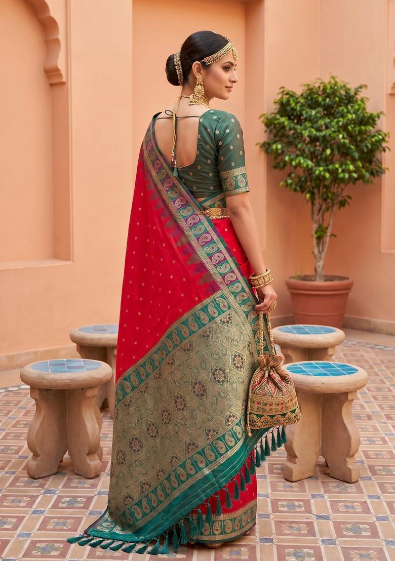 Pink Zari Work Silk Saree Set - Indya
