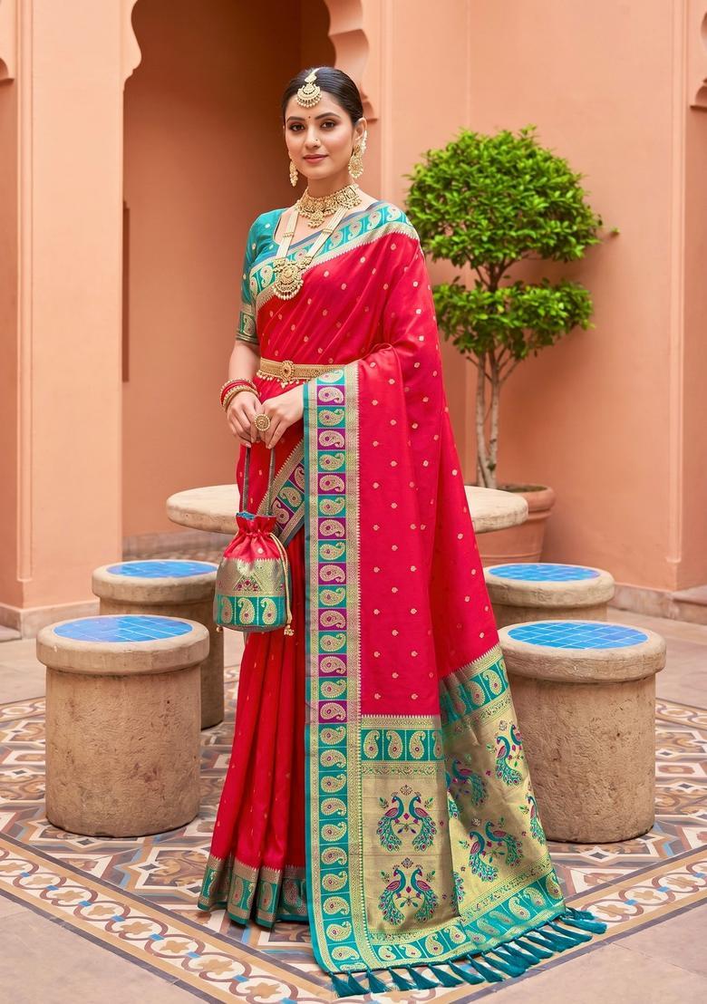 Pink Zari Work Silk Saree Set - Indya