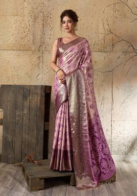 Pink Zari Work Silk Saree Set