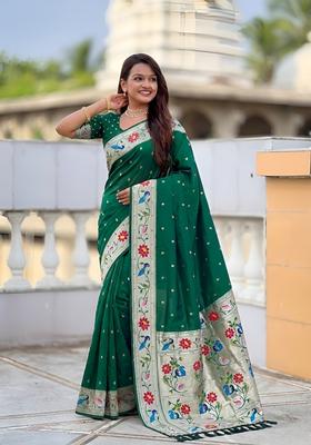 Green Zari Work Silk Saree Set