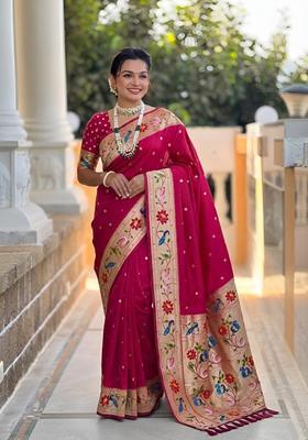 Pink Zari Work Silk Saree Set