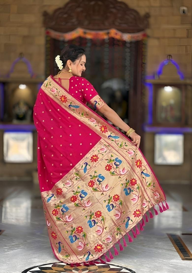 Pink Zari Work Silk Saree Set - Indya